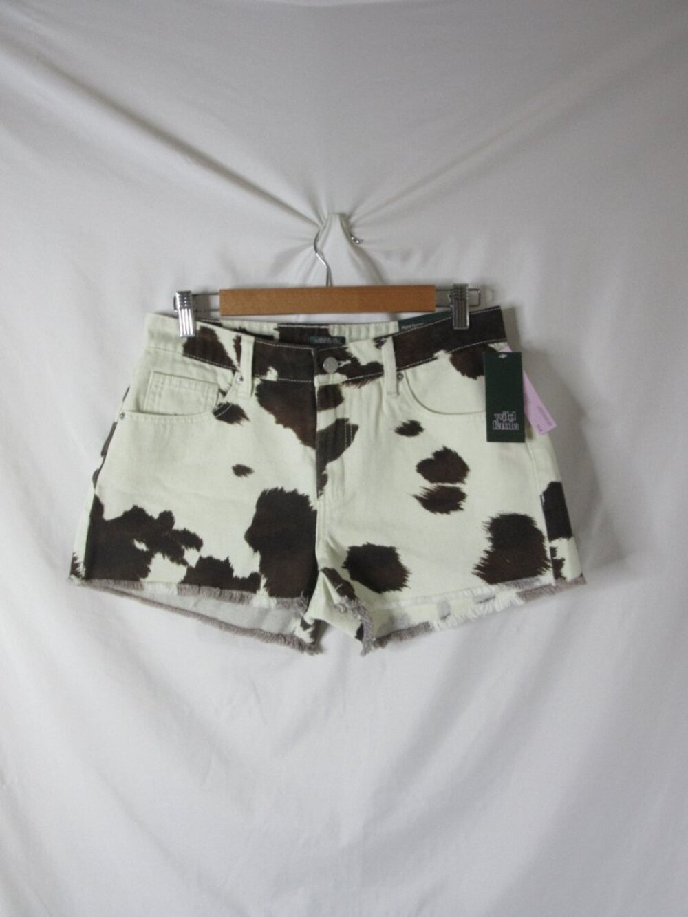 Wild Fable Denim Cow Print Cut Off Shorts Cream Brown Mid Rise Size 6 NWT - Picture 11 of 12